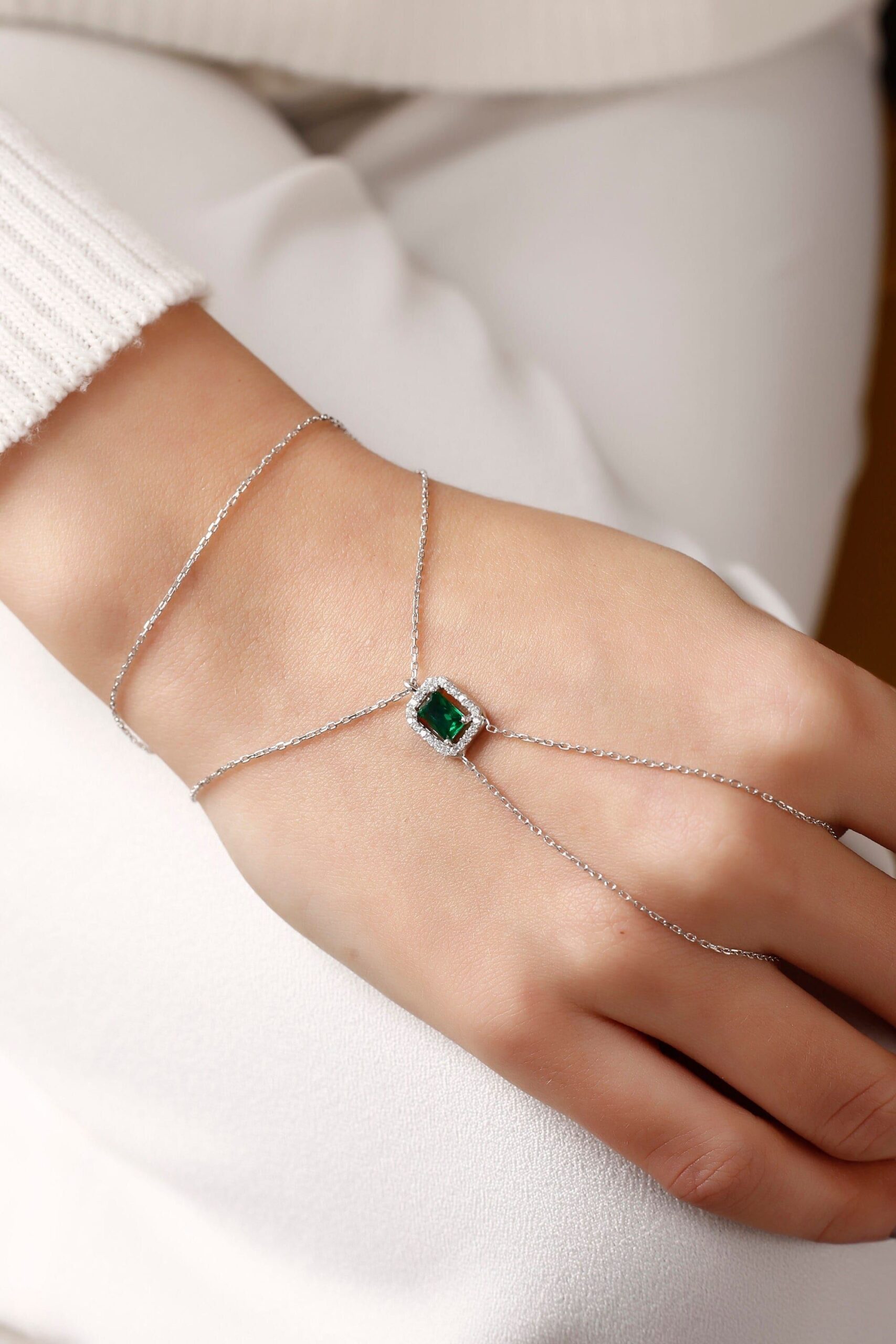 TBCH205 ZLX Greenish Baguette Hand Bracelet Openable – CBCH - Image 2