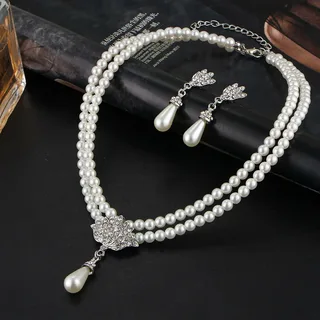 PPSH00270 MZM Flower Pearl Drop Pendant Set - PPSH